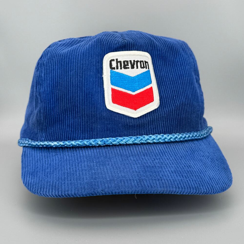 Vintage '80s Chevron Corduroy Snapback Patch Hat w/ decorative rope